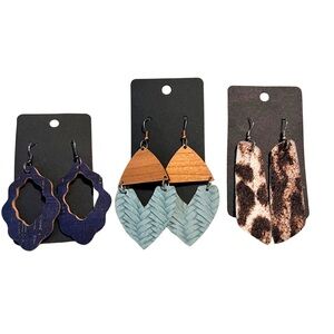 Set of 3 Handmade Leather Earrings